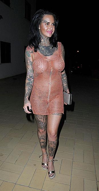 Jemma Lucy nude boobs unders see through dress on holiday in Portugal