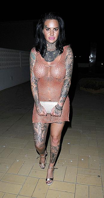 Jemma Lucy nude boobs unders see through dress on holiday in Portugal