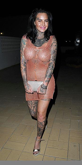 Jemma Lucy nude boobs unders see through dress on holiday in Portugal