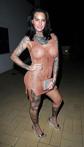 Jemma Lucy nude boobs unders see through dress on holiday in Portugal