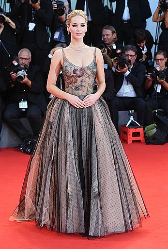 Jennifer Lawrence in see through dress at Mother premiere during the 74th Venice Film Festival