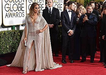 Jennifer Lopez llegs and sexy cleavage at 72nd Annual Golden Globe Awards