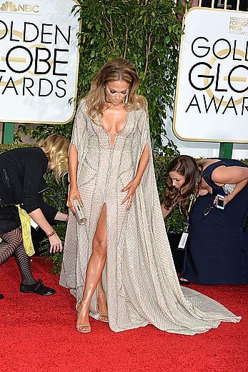 Jennifer Lopez llegs and sexy cleavage at 72nd Annual Golden Globe Awards