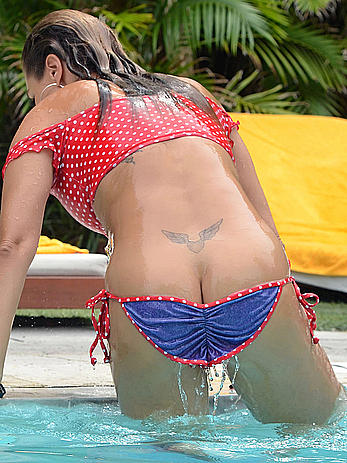 Jennifer Nicole Lee wardrobe malfunction as always at a pool in Miami