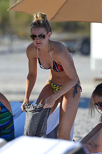 Jennifer Morrison on a beach in bikini candids in Miami