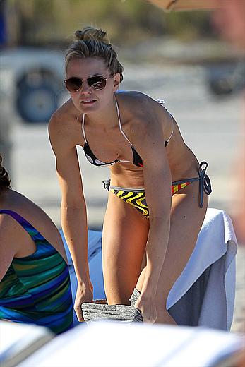 Jennifer Morrison on a beach in bikini candids in Miami