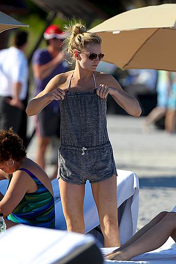 Jennifer Morrison on a beach in bikini candids in Miami