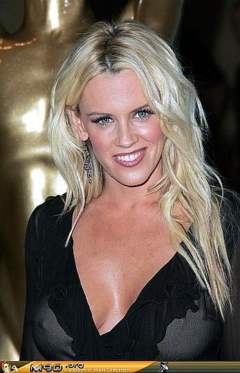 Blonde Jenny McCarthy posing in see through dress