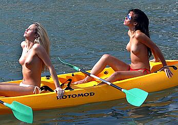 Jessica-Jane Clement topless with friends candids