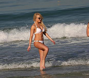 Jorgie Porter in white bikini candids in Dubai