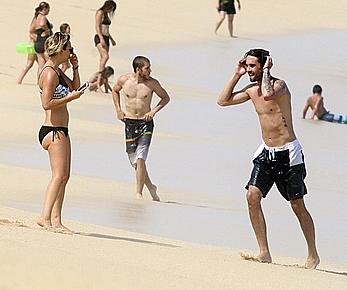 Kaley Cuoco wearing a bikini at a pool in Mexico