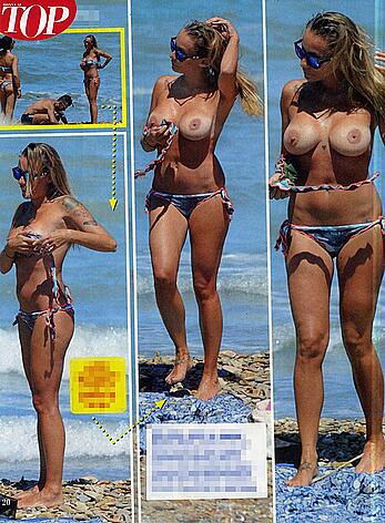 Karina Cascella topless on a beach paparazzi shots