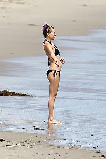 Kate Hudson wearing a bikini at a beach in Malibu