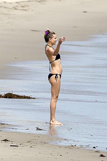 Kate Hudson wearing a bikini at a beach in Malibu