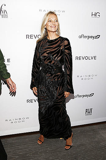 Kate Moss braless in see through dress at The Daily Front Row Fashion Media Awards