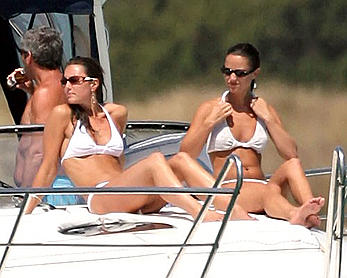 Kate Middleton in white bikini on a boat