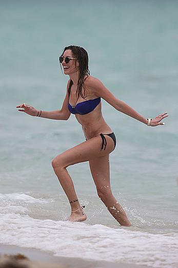 Katie Cassidy wearing a bikini at a beach in Miami