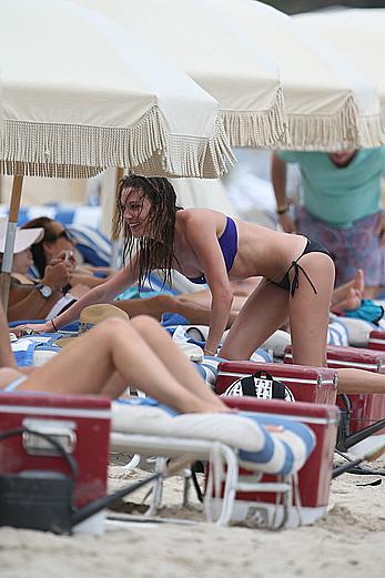 Katie Cassidy wearing a bikini at a beach in Miami