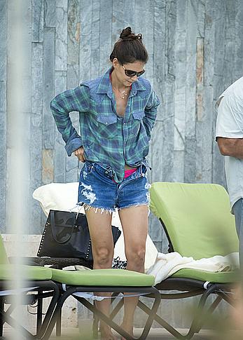 Katie Holmes in pink bikini at a pool in Miami