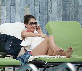 Katie Holmes in pink bikini at a pool in Miami