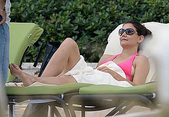 Katie Holmes in pink bikini at a pool in Miami