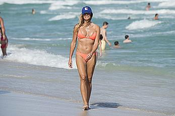 Kelly Bensimon in orange bikini at Miami beach