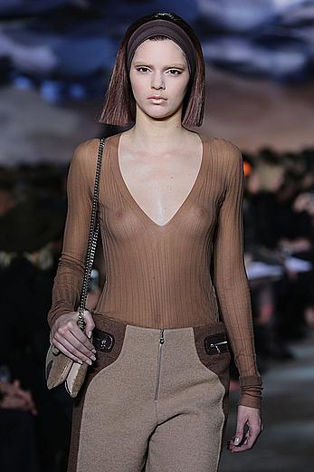 Kendall Jenner runway in see through top at fashion show