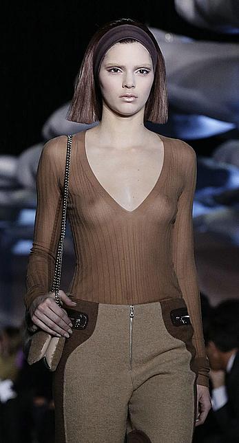 Kendall Jenner runway in see through top at fashion show