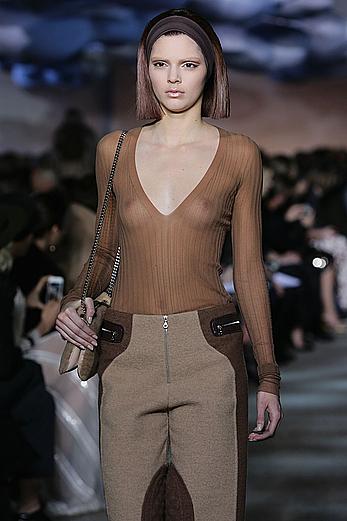 Kendall Jenner runway in see through top at fashion show