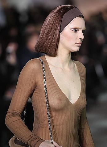 Kendall Jenner runway in see through top at fashion show