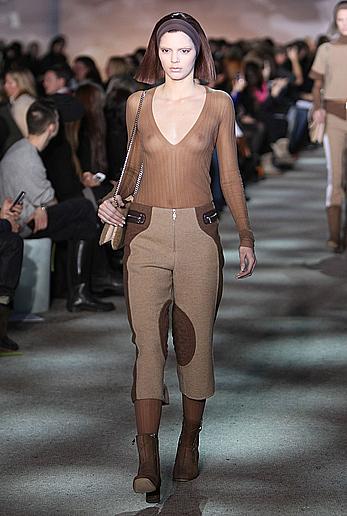 Kendall Jenner runway in see through top at fashion show