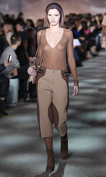 Kendall Jenner runway in see through top at fashion show