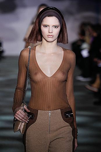 Kendall Jenner runway in see through top at fashion show