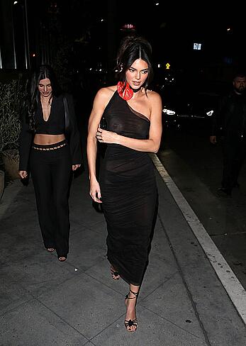 Kendall Jenner see through to tits in sheer dress at Lavo Restaurant in West Hollywood