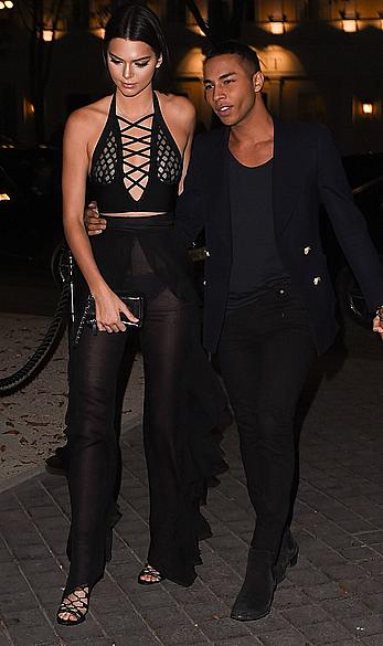 Kendall Jenner pink nipples under see through outfit in Paris