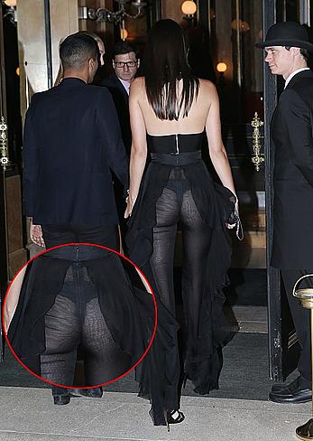 Kendall Jenner pink nipples under see through outfit in Paris