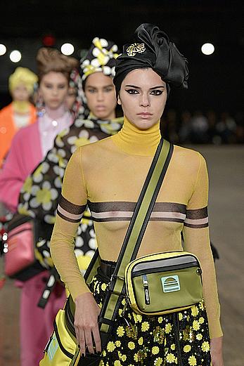 Kendall Jenner in see through top runway at Marc Jacobs SpringSummer 2018 fashion show during New York Fashion Week