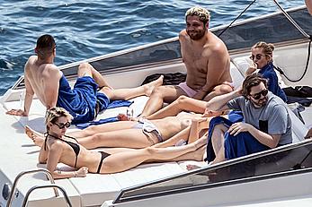 Kristen Stewart topless on a yacht in Italy