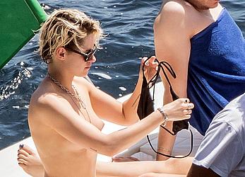 Kristen Stewart topless on a yacht in Italy