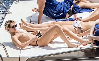 Kristen Stewart topless on a yacht in Italy