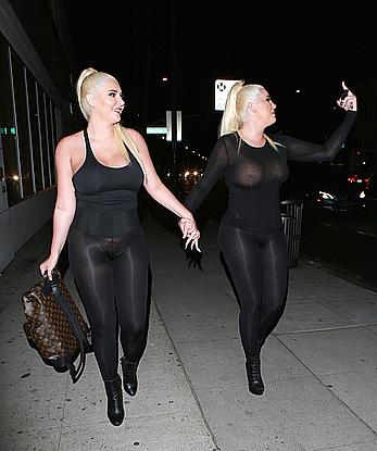 Kristina and Karissa Shannon in see though outfit closed the Glam Hair Salon