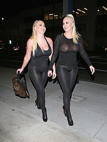 Kristina and Karissa Shannon in see though outfit closed the Glam Hair Salon