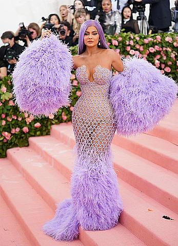 Kylie Jenner sexy cleavage in see through dress at 2019 Met Gala