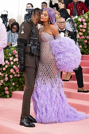 Kylie Jenner sexy cleavage in see through dress at 2019 Met Gala