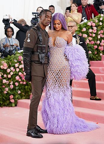 Kylie Jenner sexy cleavage in see through dress at 2019 Met Gala