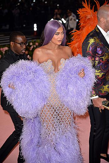 Kylie Jenner sexy cleavage in see through dress at 2019 Met Gala