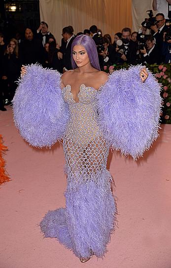 Kylie Jenner sexy cleavage in see through dress at 2019 Met Gala