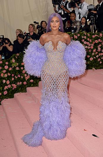 Kylie Jenner sexy cleavage in see through dress at 2019 Met Gala