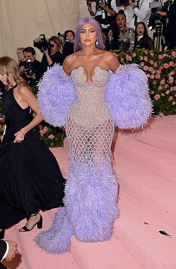 Kylie Jenner sexy cleavage in see through dress at 2019 Met Gala