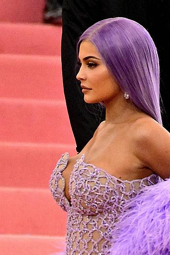 Kylie Jenner sexy cleavage in see through dress at 2019 Met Gala